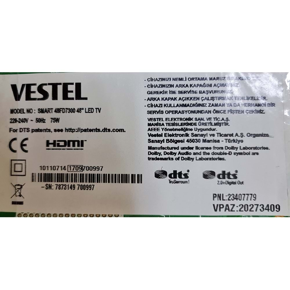 VESTEL 17MB211 SMART 48FD7300 48