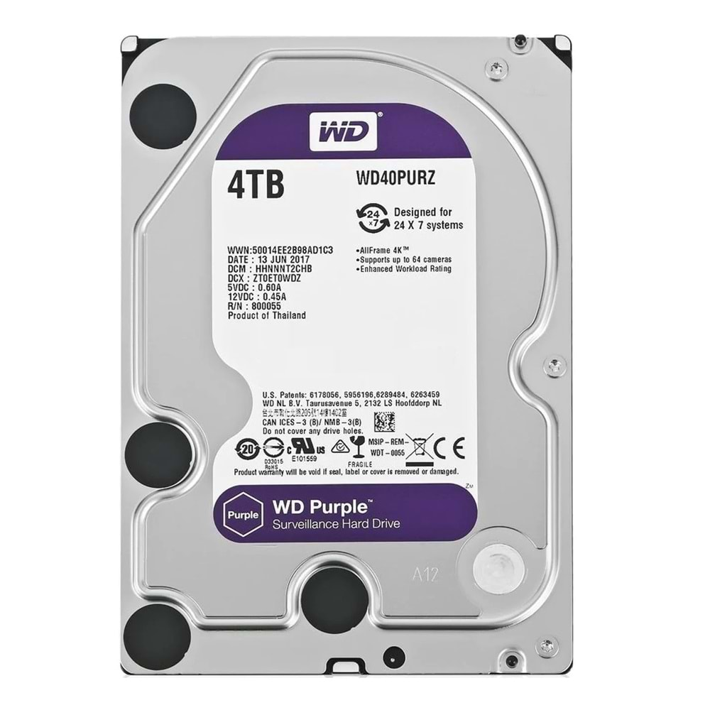 WD Purple 7X24 3.5’’4TB 64MB SATA 6Gb/s Guv. HDD