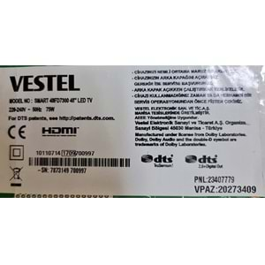 VESTEL 17MB211 SMART 48FD7300 48